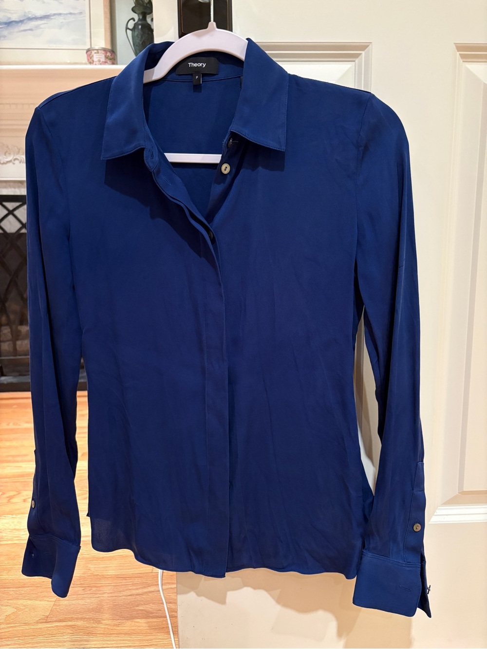 Theory Women's Button-Down Silk Shirt in Cobalt Blue